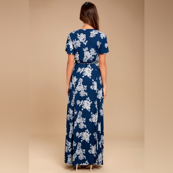 Lulu’s Heart of Marigold Navy Blue Floral Print Wrap Maxi Dress Size XS - Picture 3 of 11